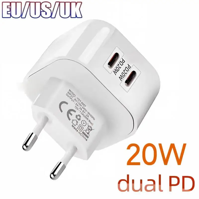 20W PD Dual Port USB-C Fast Wall Charger – EU/US/UK Plug USB-C Wall Charger SPOT