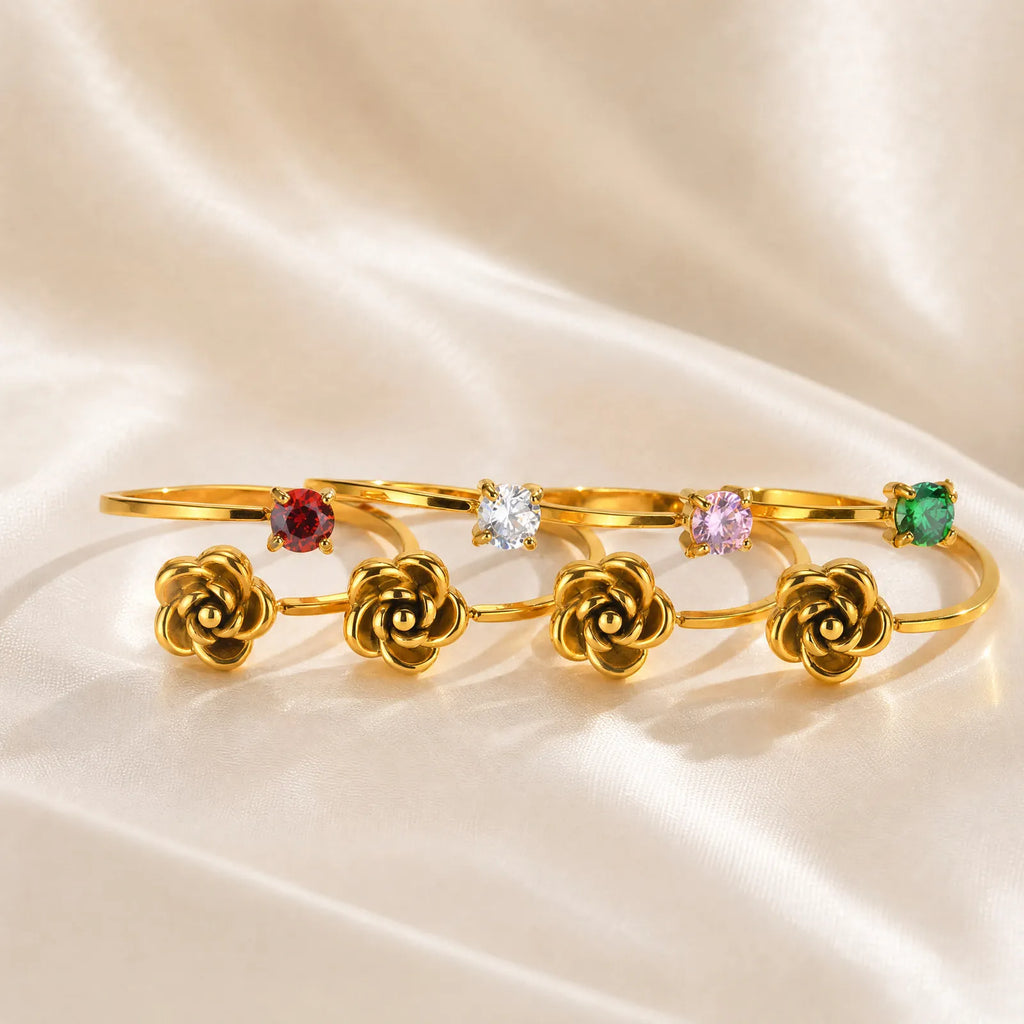 3D Rose CZ Adjustable Ring – Stainless Steel Floral Band Adjustable Fashion Ring SPOT