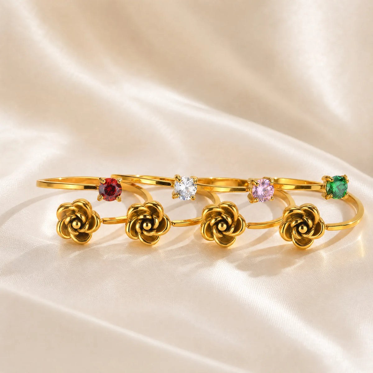 3D Rose CZ Adjustable Ring – Stainless Steel Floral Band Adjustable Fashion Ring SPOT