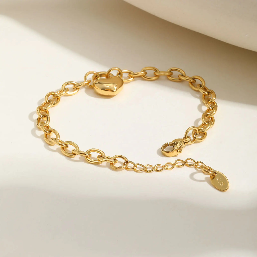 Heart Pendant Bracelet – 18K Gold Plated Stainless Steel Chain Link Bracelet SPOT