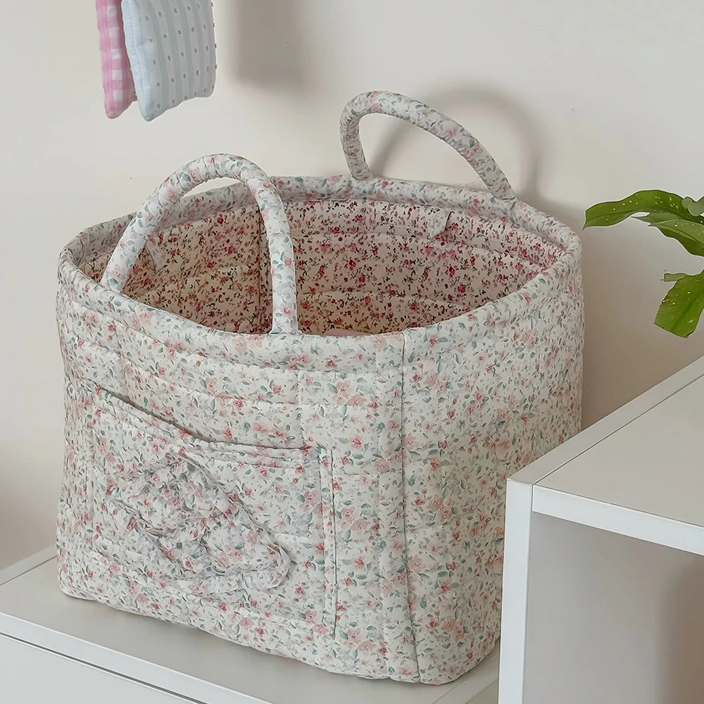 Vintage Floral Foldable Storage Basket with Handle | 32×26cm Foldable Storage Basket SPOT 3