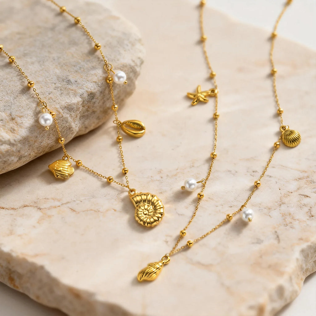 Gold Plated Beach Necklace – Seashell Ocean Charm Pendant Pendant Necklace SPOT
