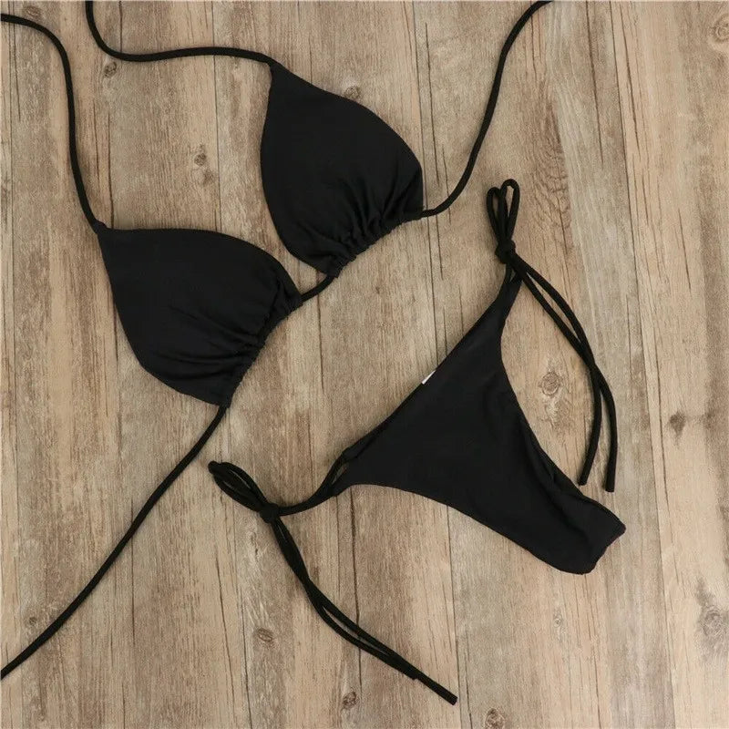 Women's Push-Up Padded Bikini Set – Two-Piece Swimsuit Women's Bikini Set SPOT black S