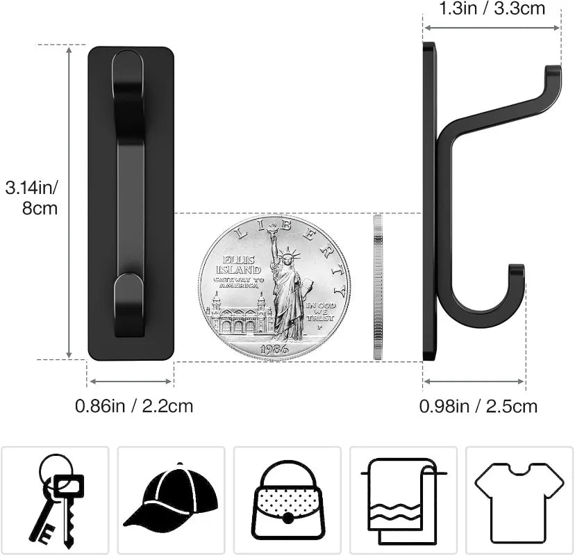8-Pack No-Drill Stainless Steel Self-Adhesive Wall Hooks Adhesive Wall Hooks SPOT