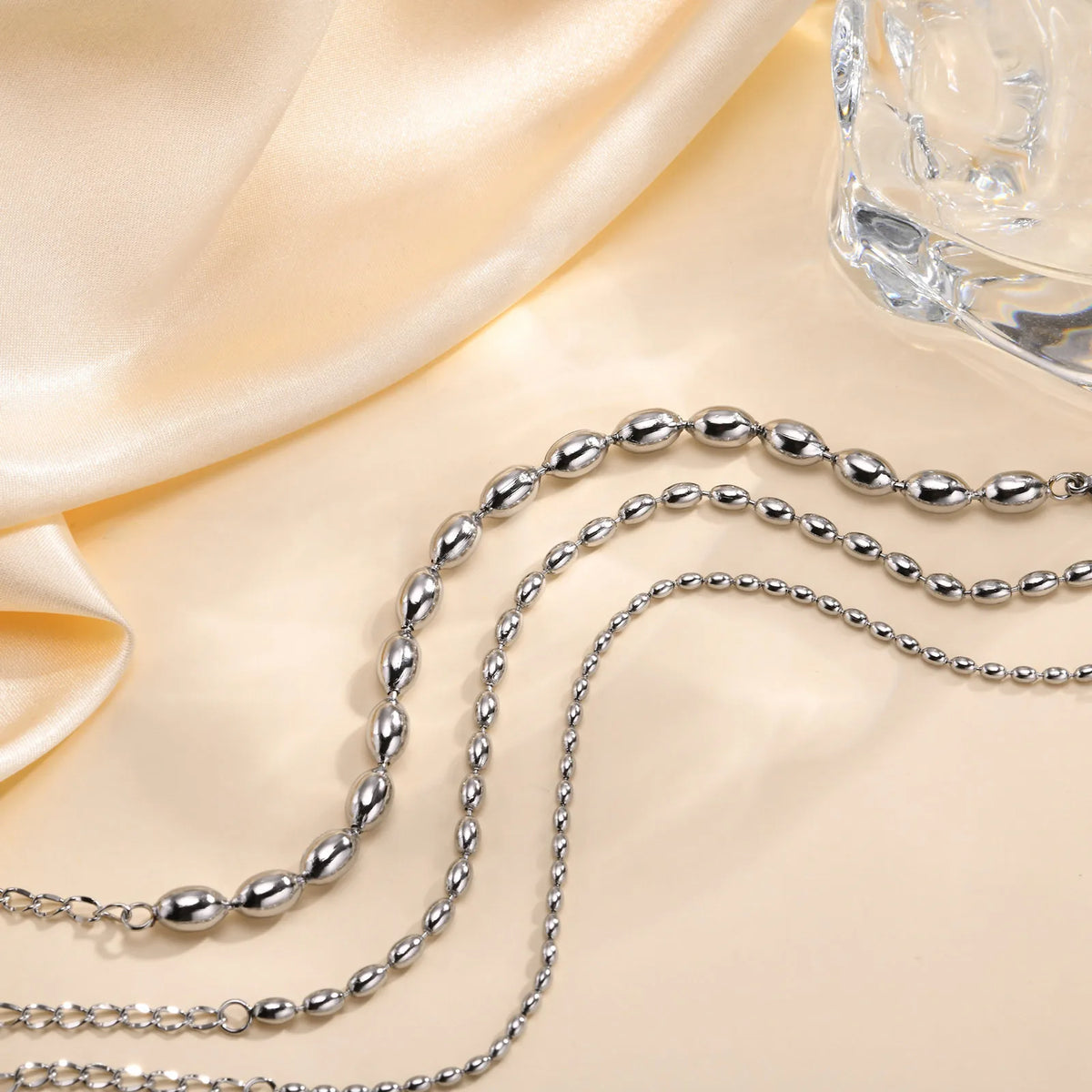 18K Gold Plated Oval Beaded Bracelet – Stackable Bangle Women Beaded Chain Bracelet SPOT