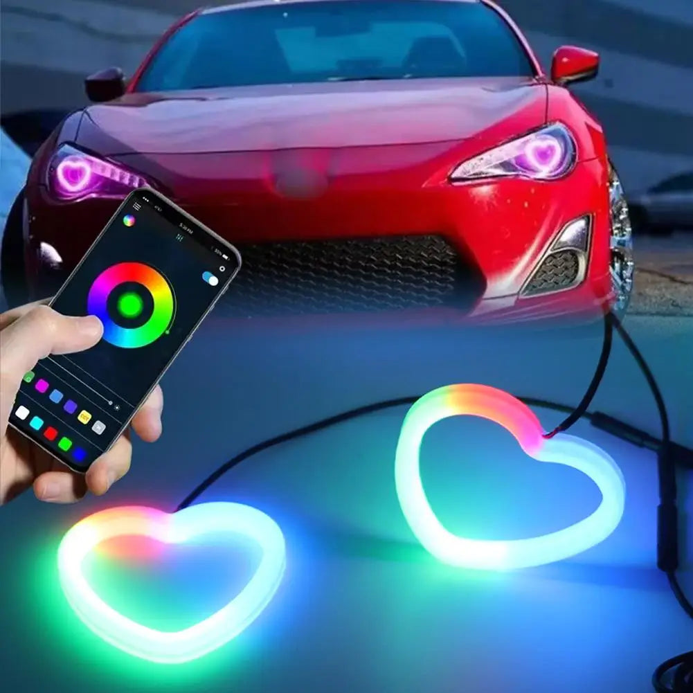 RGB Heart Angel Eye Halo Rings 12V LED DRL & Amber Turn Signal LED Halo Ring Set SPOT