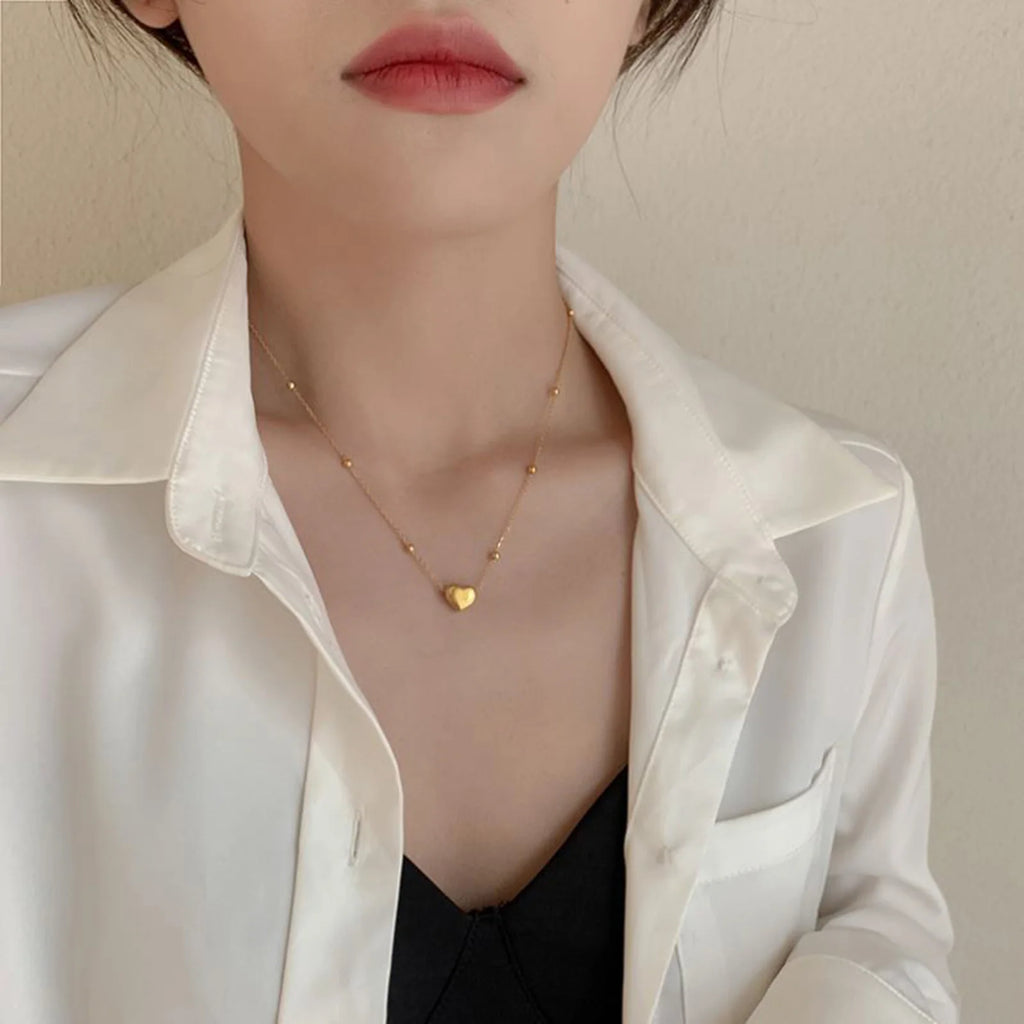 Gold Plated Heart Necklace & Earrings Set – Hypoallergenic Jewelry Set SPOT