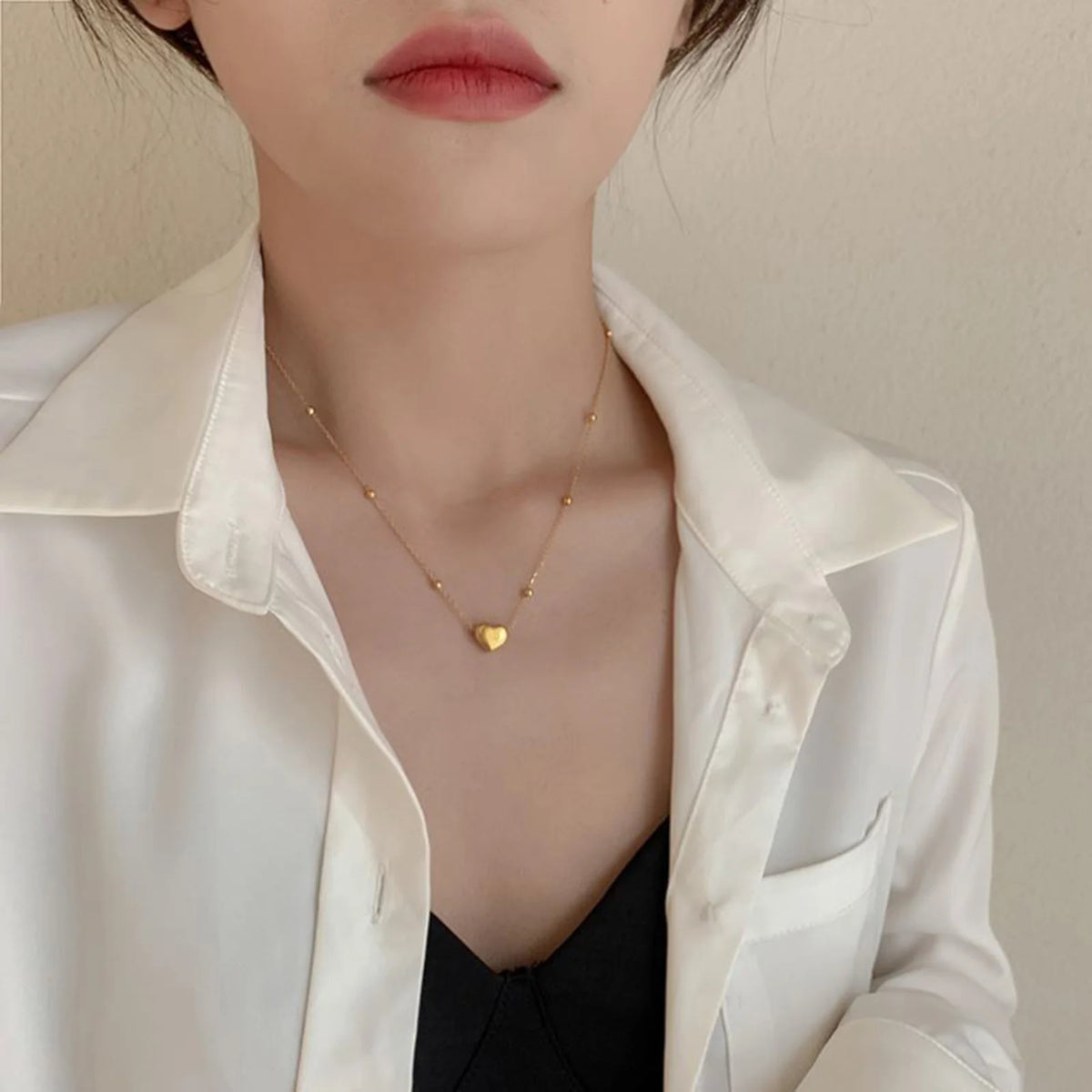 Gold Plated Heart Necklace & Earrings Set – Hypoallergenic Jewelry Set SPOT