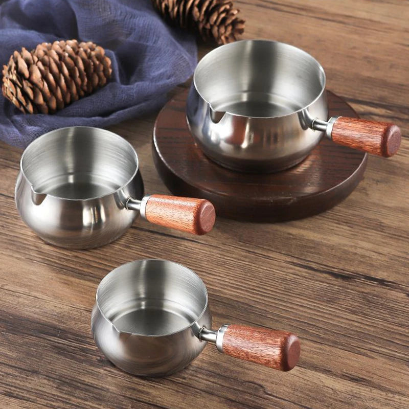 Stainless Steel Sauce Cup with Wooden Handle – Dipping Saucer Sauce Dipping Cup SPOT