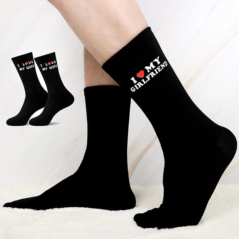 Couple Cotton Crew Socks – "I Love My Wife" Novelty Gift Novelty Crew Socks SPOT