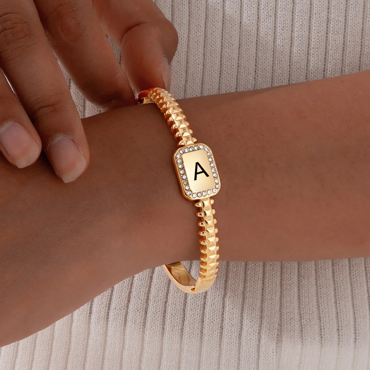 Personalized Initial Bracelet – Zirconia Stainless Steel Bangle Personalized Bracelet SPOT