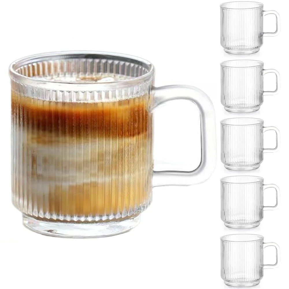 12oz Glass Coffee Mug with Handle – Vertical Stripe Design Glass Coffee Mug SPOT
