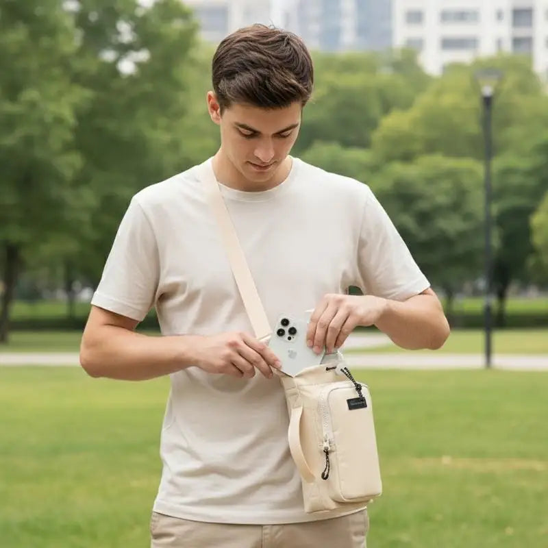 Water Bottle Sling Bag with Phone Pocket – Nylon Carrier Bottle Sling Carrier SPOT