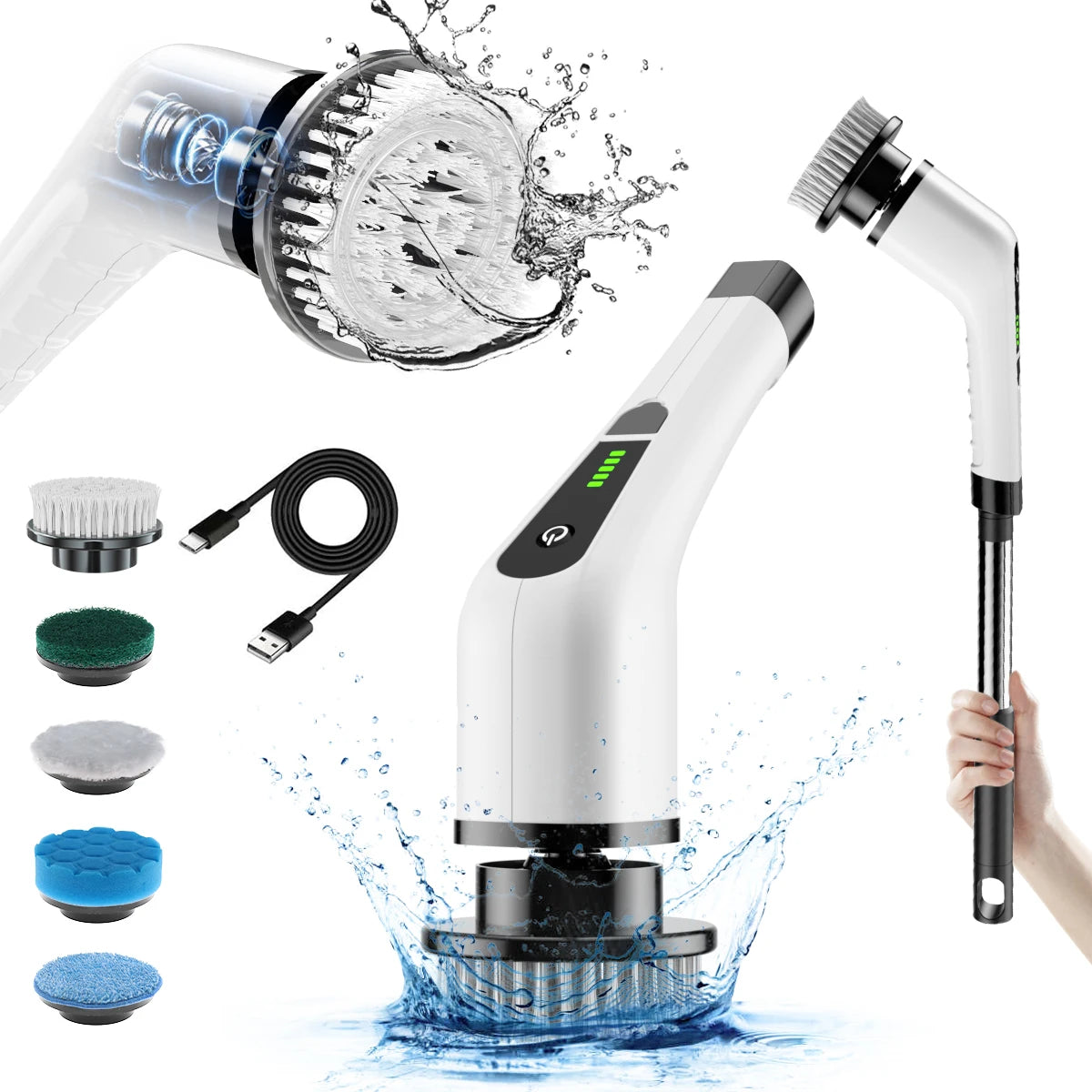 Cordless Electric Spin Scrubber – 5 Heads, LCD Display Electric Spin Scrubber SPOT