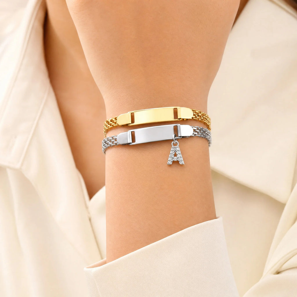 Personalized Initial ID Bracelet – Custom Stainless Steel Gift ID Charm Bracelet SPOT