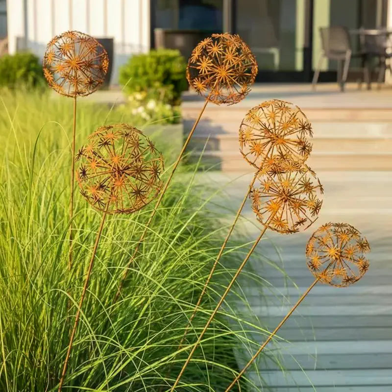 Vintage Metal 3D Dandelion Garden Stake | Outdoor Sculpture Garden Sculpture Stake SPOT