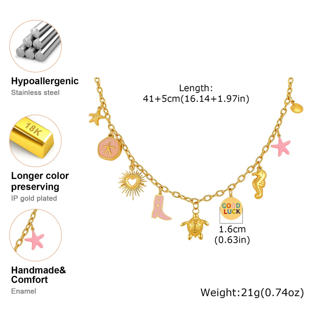 18K Gold Plated Multi Charm Necklace – Waterproof Boho Charm Pendant Necklace SPOT