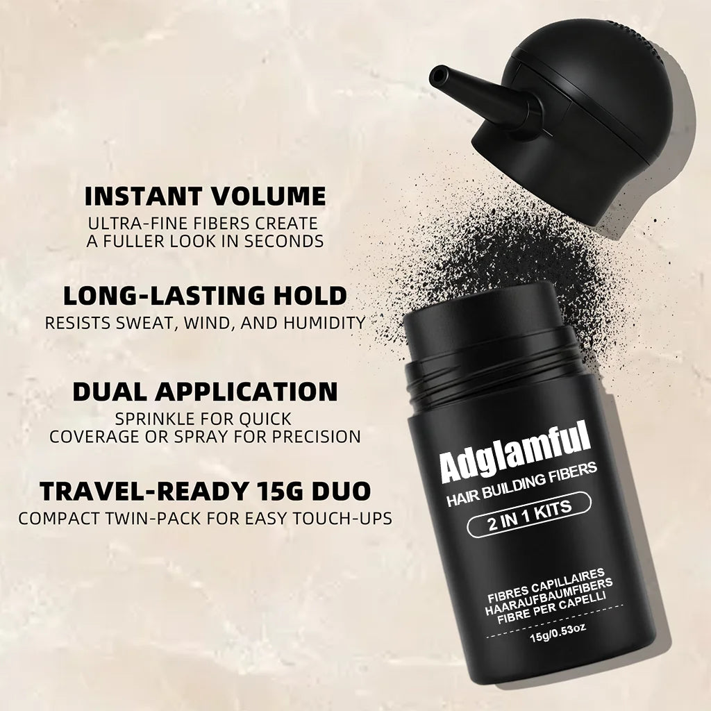 Adglamful Hair Fiber Kit – 2 Powders + Spray for Instant Volume Hair Fiber Kit SPOT