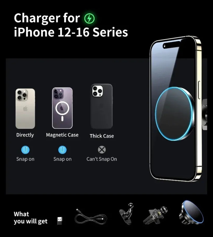 VIKEFON 15W Magnetic Wireless Charging Car Mount & Phone Holder Wireless Car Charger Mount SPOT