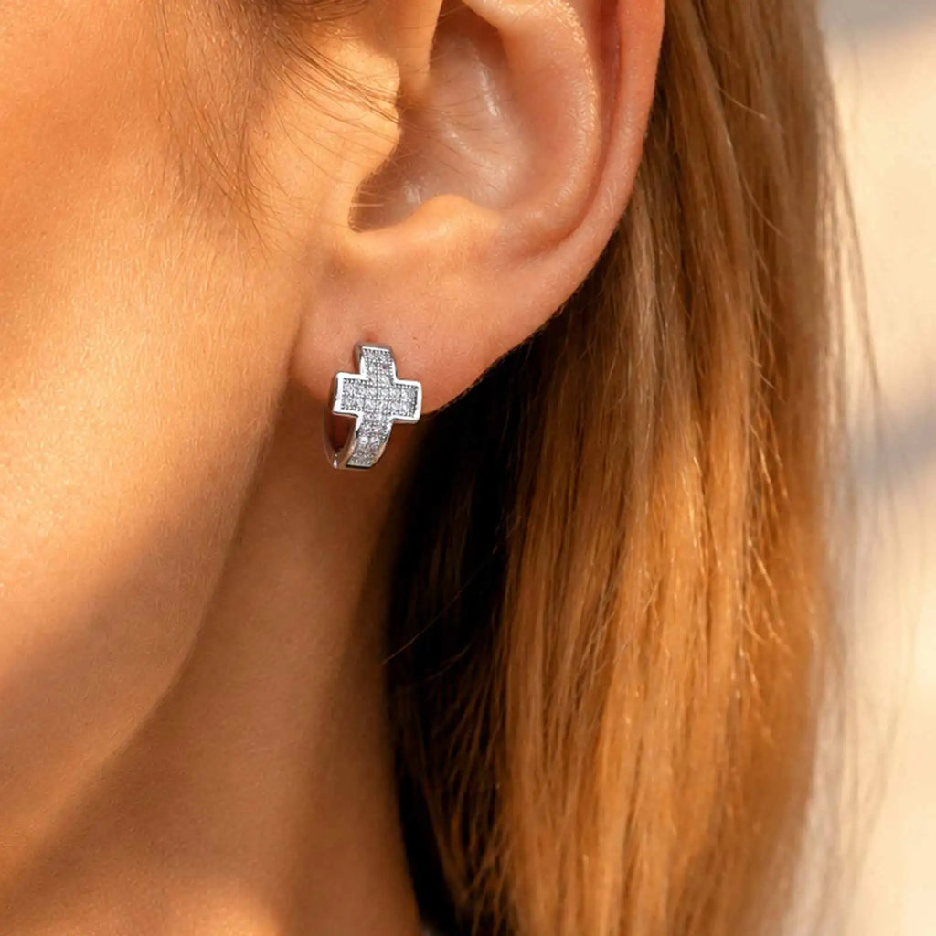 Cross Hoop Earrings with Cubic Zirconia | Gold & Silver Hoop Earrings SPOT