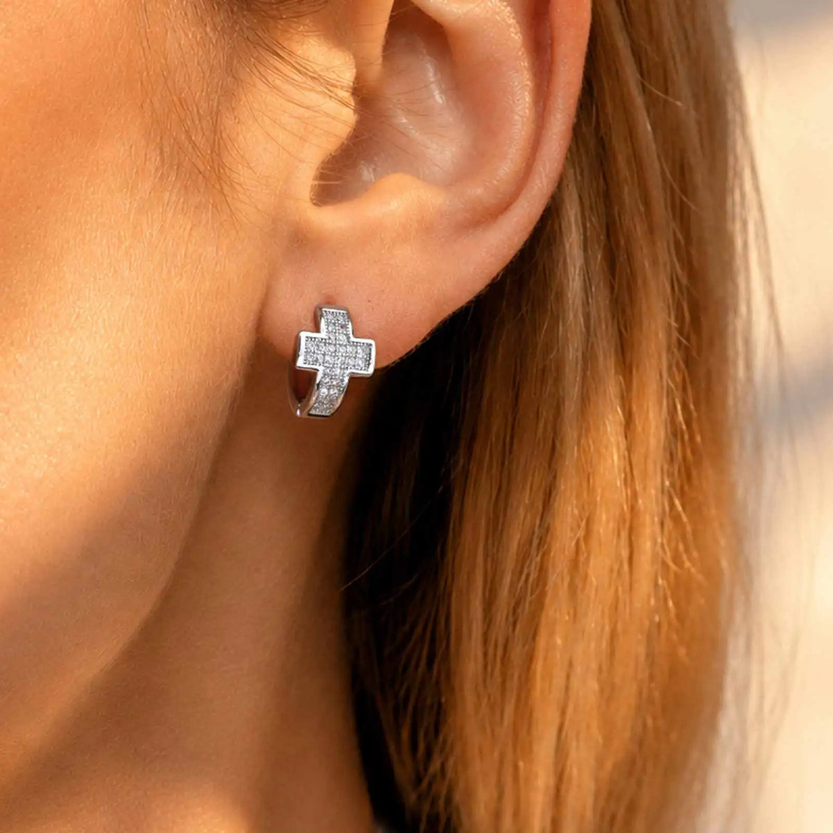 Cross Hoop Earrings with Cubic Zirconia | Gold & Silver Hoop Earrings SPOT