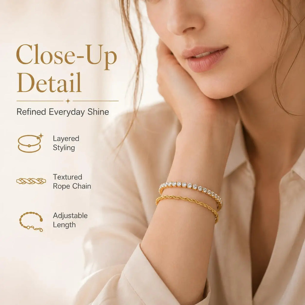 Meaeguet Gold Stacking Bracelet Set – 2pc Adjustable Link Chain Stacking Bracelet Set SPOT