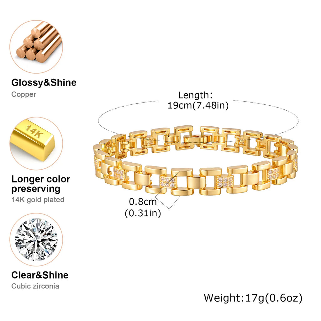 Chunky Gold CZ Chain Bracelet – Adjustable Stackable Women's Chain Link Bracelet SPOT