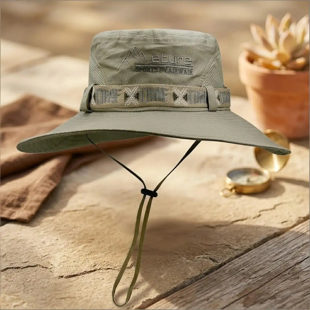 Men's Wide Brim Mesh Bucket Hat – Safari Fishing Outdoor Cap Outdoor Bucket Hat SPOT