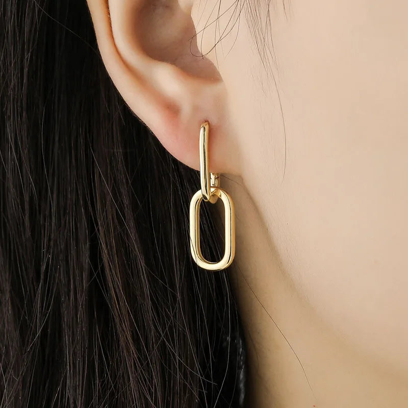 Geometric Oval Hoop & Drop Earrings – Gold, Nickel-Free Hoop Drop Earrings SPOT