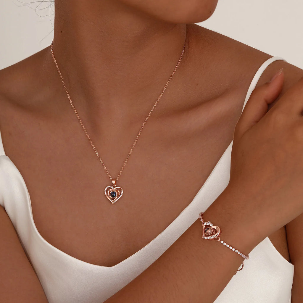 Personalized Heart Photo Necklace | Cubic Zirconia Pendant Custom Photo Necklace SPOT