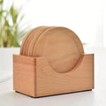 Natural Bamboo Coaster Set of 6 with Storage Rack Bamboo Coaster Set SPOT Khaki one size