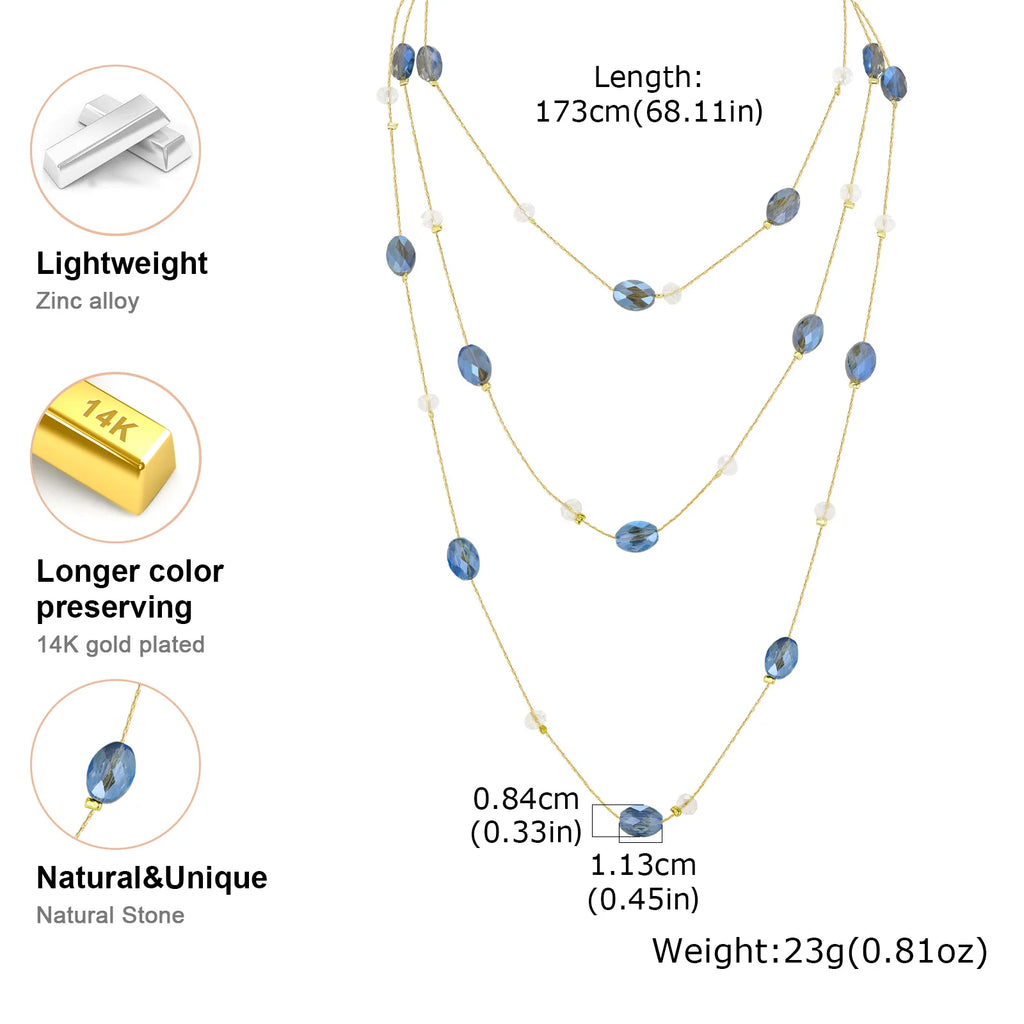 Layered Blue Crystal CZ Statement Necklace – Sweater Chain Statement Necklace SPOT