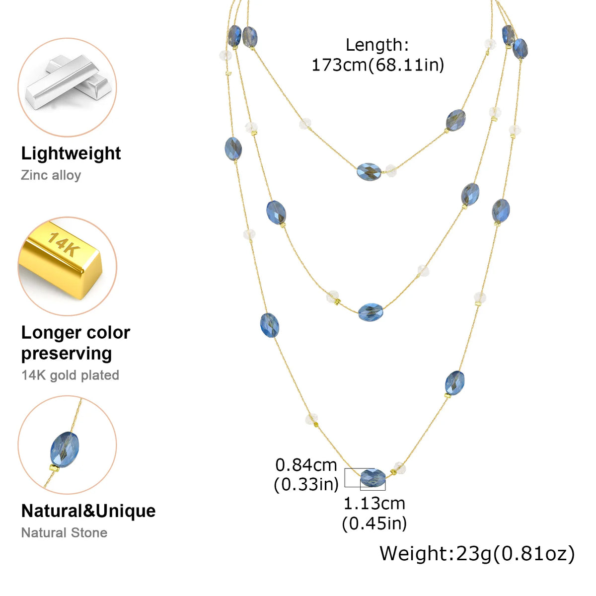 Layered Blue Crystal CZ Statement Necklace – Sweater Chain Statement Necklace SPOT