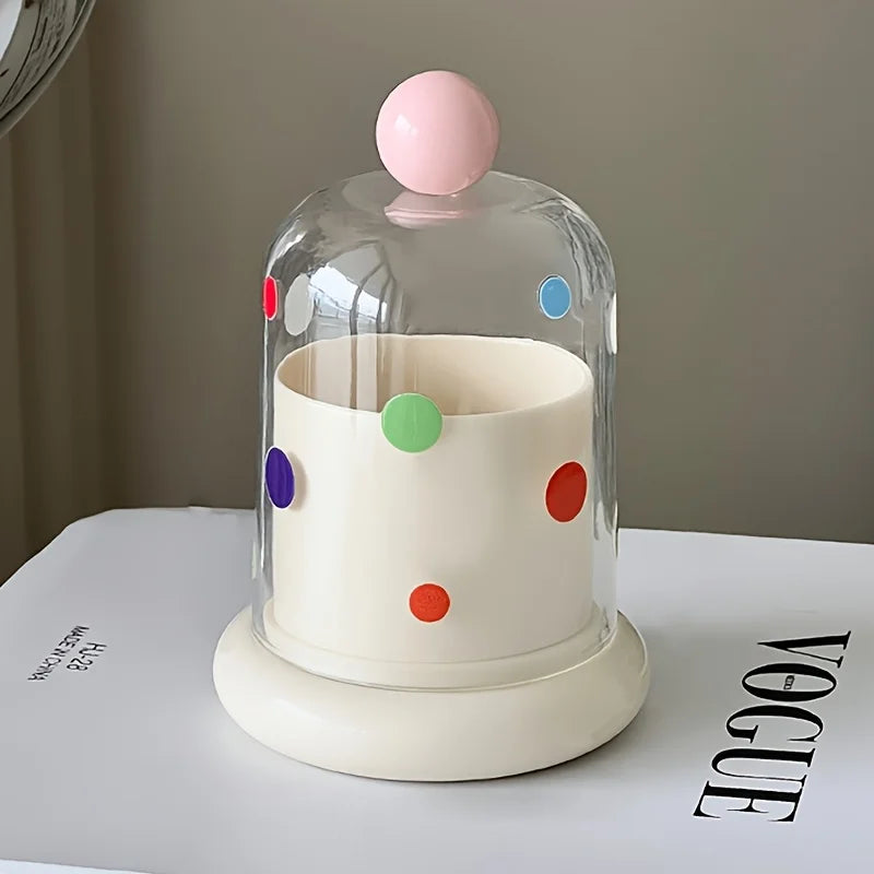 Polka Dot Bathroom Storage Box with Dustproof Dome Cover Bathroom Storage Box SPOT Pink