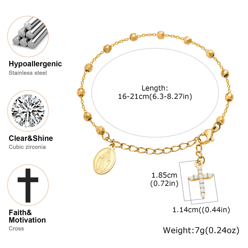 Virgin Mary Rosary Bracelet – Stainless Steel Cross Charm Religious Charm Bracelet SPOT