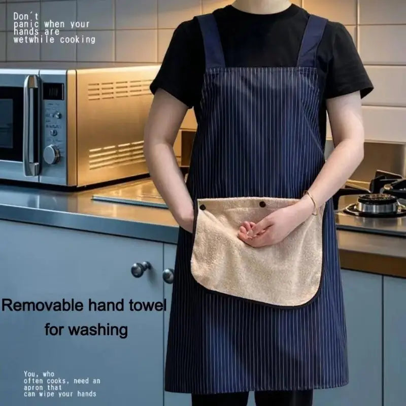 Striped Waterproof Chef Apron with Hand-Wipe Pocket – Unisex Chef Apron SPOT