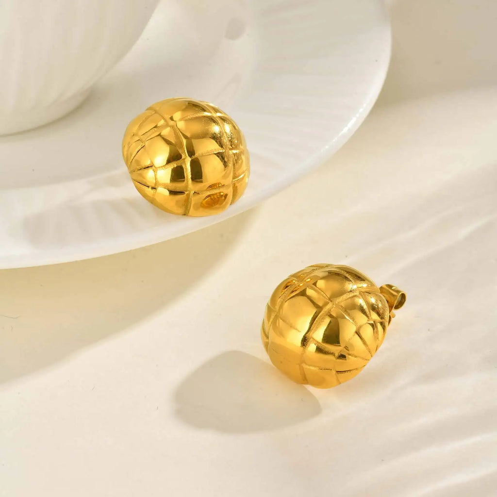 18K Gold Plated Half Ball Stud Earrings – Geometric Texture Stud Earrings SPOT