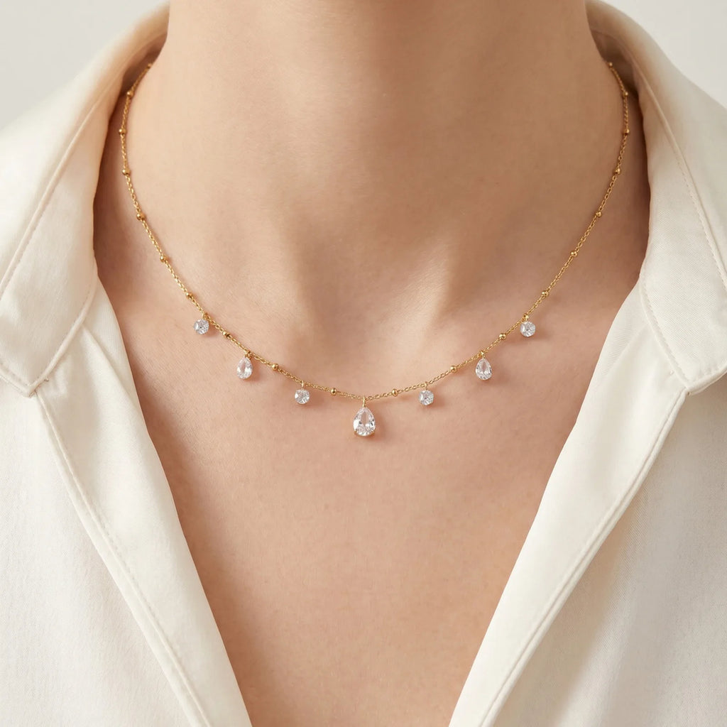 Dainty Teardrop Zircon Necklace – 18K Gold Plated, Waterproof Zircon Pendant Necklace SPOT