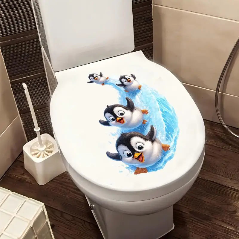 Sliding Penguin Waterproof Vinyl Bathroom Sticker Decal Bathroom Wall Sticker SPOT