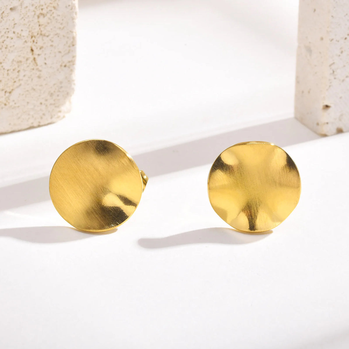 Matte Circle Disc Stud Earrings – Gold Stainless Steel Stud Earrings SPOT