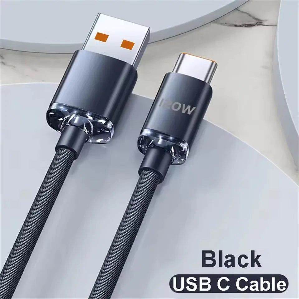 120W Fast Charging Nylon Braided USB-A to USB-C Cable USB-C Charging Cable SPOT Black USB C 1.5m