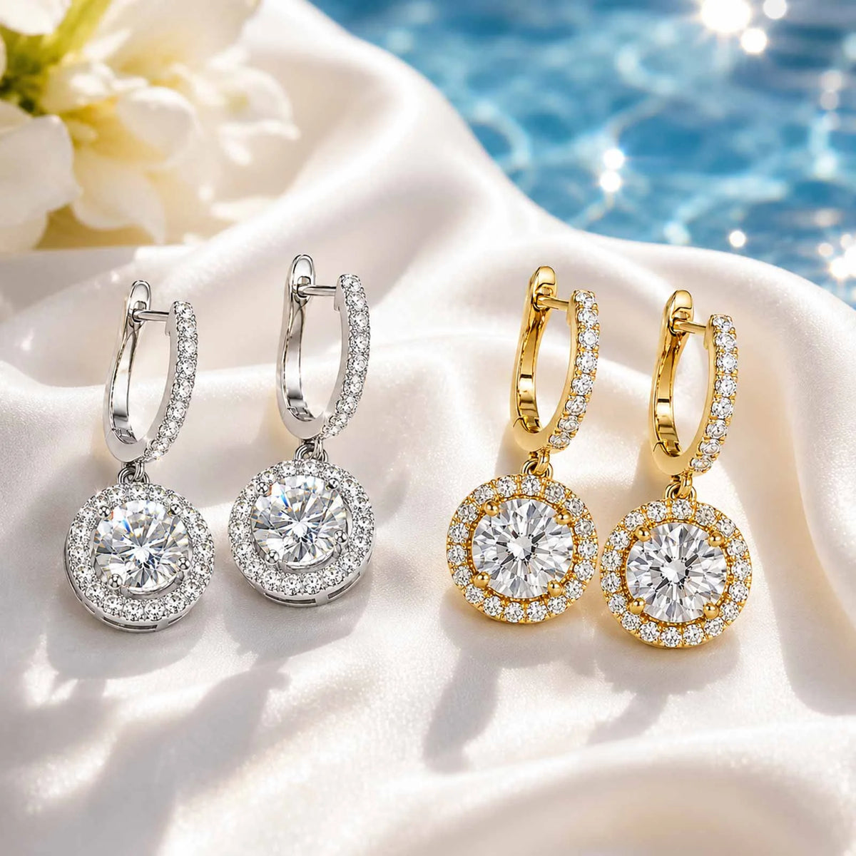 18K Gold Plated CZ Dangle Earrings – Pave Huggie Drop Earrings CZ Dangle Earrings SPOT