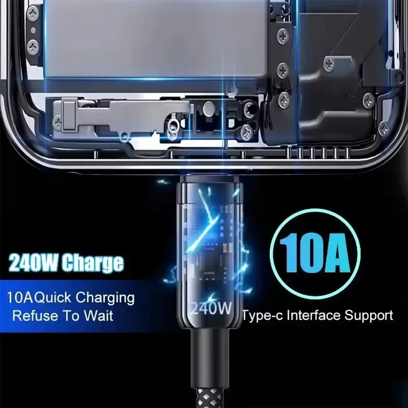 240W USB-C Fast Charging Cable – Nylon Braided with LED Light USB-C Charging Cable SPOT