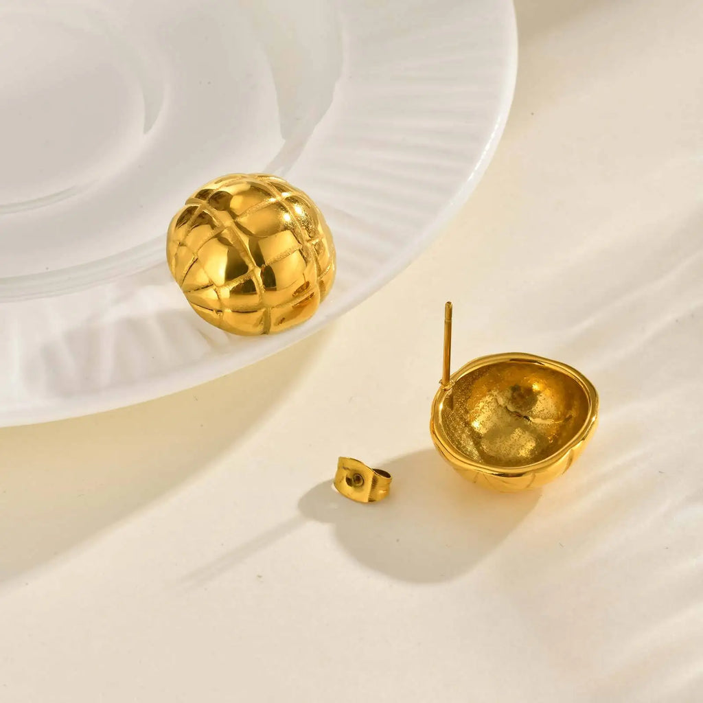 18K Gold Plated Half Ball Stud Earrings – Geometric Texture Stud Earrings SPOT