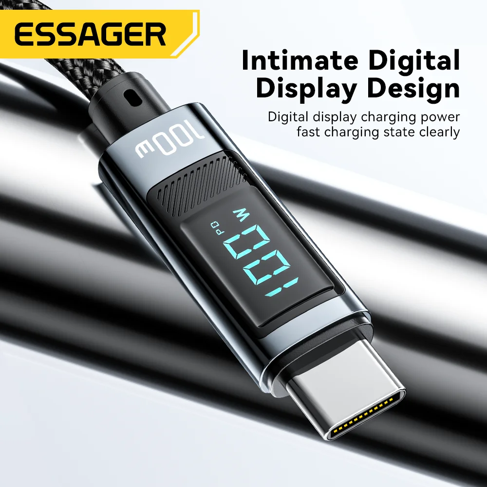 Essager 100W USB-C Cable 90° LED Display 5A PD Fast Charging USB-C Charging Cable SPOT