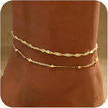 Meaeguet Gold Double Layer Bead Anklet – Tarnish-Free Stainless Steel Bead Anklet SPOT JC-304G