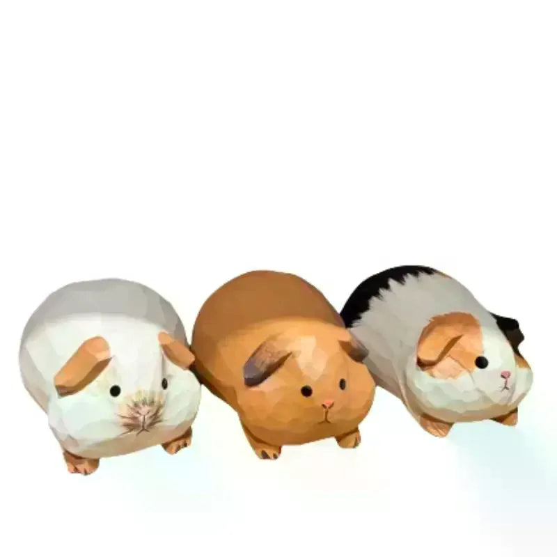 Hand-Carved Wooden Guinea Pig Figurine – Cavy Statue Décor Decorative Figurine SPOT