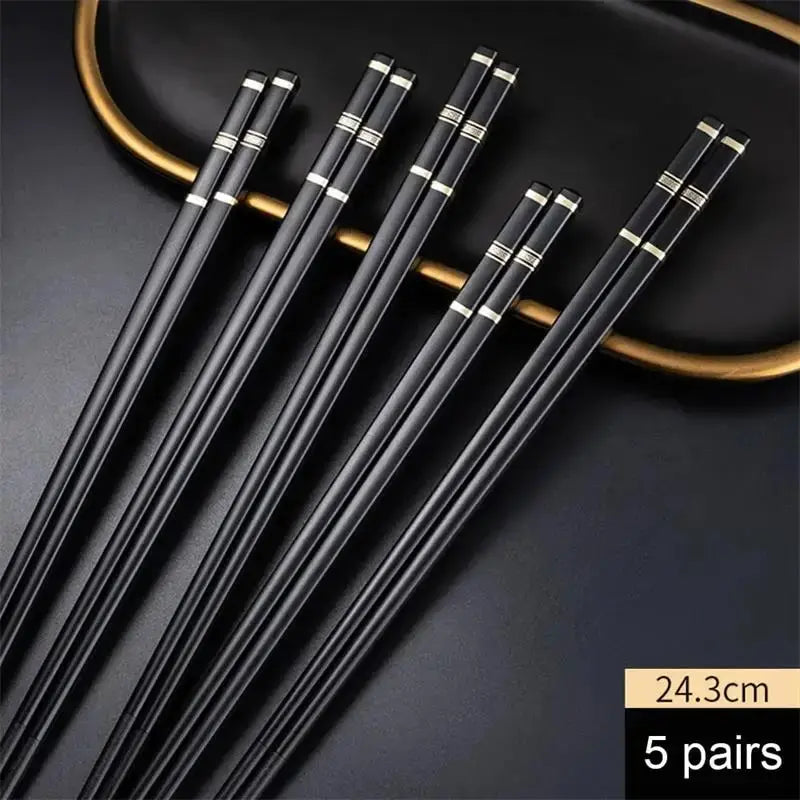 5-Pair Reusable Alloy Chopsticks – Non-Slip Kitchen Tableware Reusable Chopsticks Set SPOT