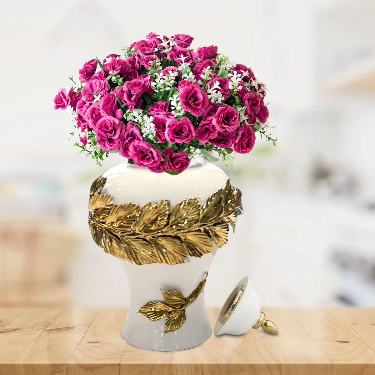 White Ceramic Ginger Jar with Lid – Vase & Storage Canister Ceramic Ginger Jar SPOT S