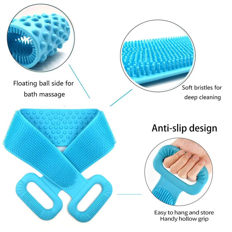 Silicone Bath Body Scrub Brush – Dual-Sided Exfoliating Belt Body Scrub Brush SPOT